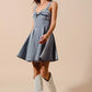 SO ME Mineral Washed Bow Ribbon Denim Flare Dress - Farnelli