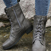 Lace-Up Boots with Side Zipper - Gray