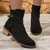Side Zip Block Heels Boots - Black