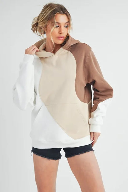 Aemi + Co Color Block Hoodie with Kangaroo Pocket - Farnelli
