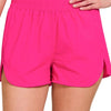 Zenana Windbreaker Smocked Waistband Running Shorts - HOT PINK