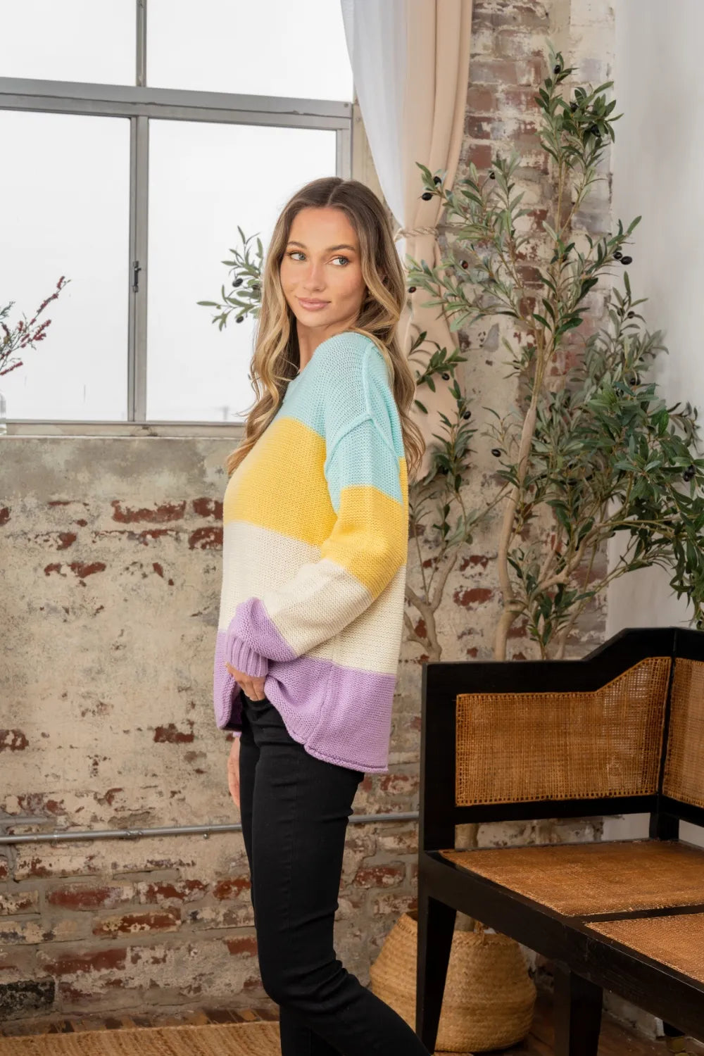 Sew In Love Full Size Color Block Exposed Seam Sweater - Farnelli