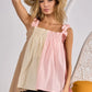 BiBi Frill Shoulder Strap Color Block Bodice Top - Farnelli