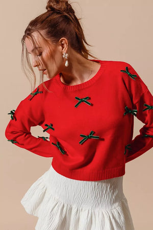 SO ME Ribbon Bow Applique Sweater - Farnelli