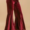 Umgee Full Size Sequin Elastic Waist Velvet Stretch Flare Leg Pants Plus Size - Burgundy