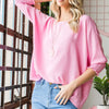 Reborn J Texture Round Neck Smocked Half Sleeve Top - PINK