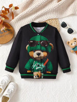 Children's Cartoon Bear Graphic Baseball Jacket - Farnelli