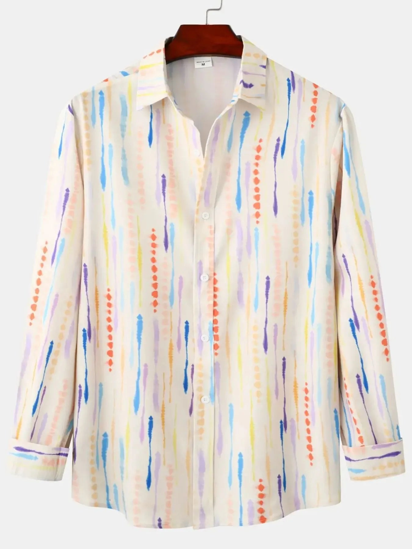 Men's Watercolor Stripe Print Long Sleeve  Shirt - Farnelli