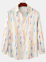 Men's Watercolor Stripe Print Long Sleeve  Shirt - Farnelli