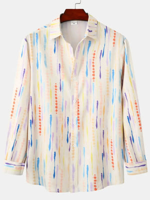 Men's Watercolor Stripe Print Long Sleeve  Shirt - Farnelli