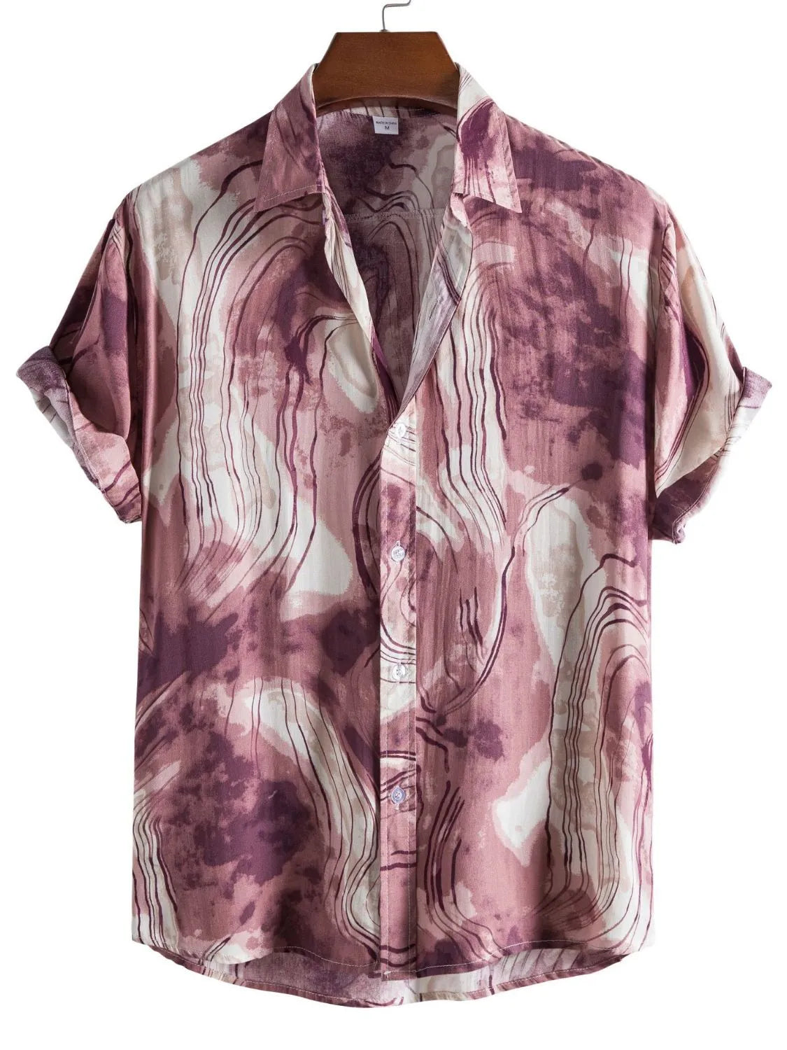 Men's Plus Size Abstract Marble Print Short Sleeve Button-Up Shirt - Farnelli