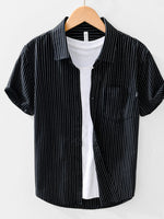 Men's Striped Button Up Short Sleeve Shirt - Farnelli