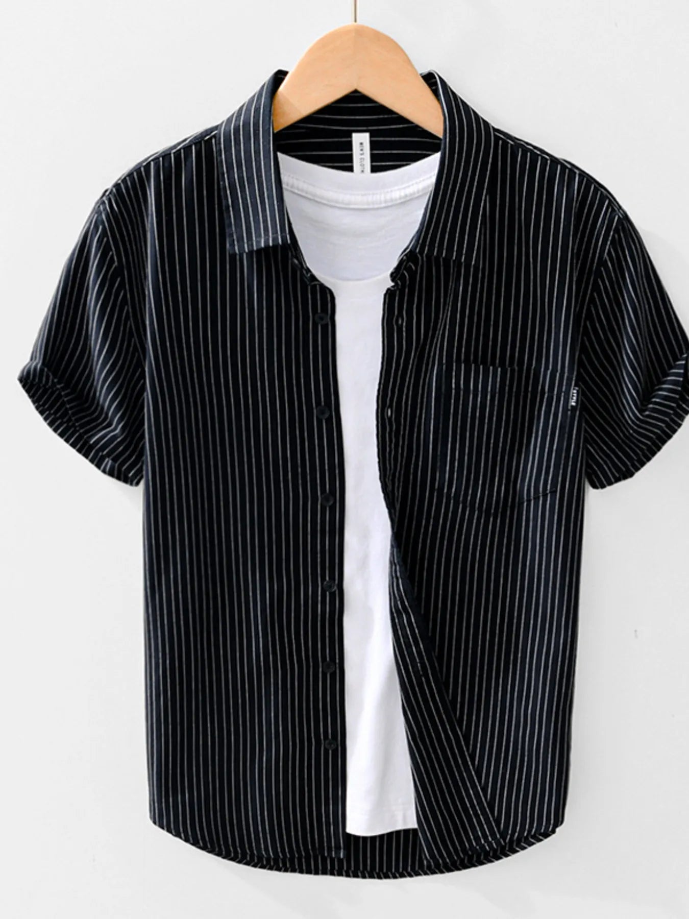 Men's Striped Button Up Short Sleeve Shirt - Farnelli