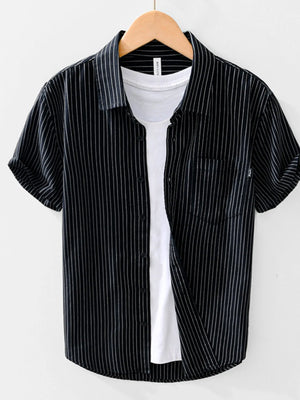 Men's Striped Button Up Short Sleeve Shirt - Farnelli