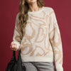 Umgee Heart Print Crew Neck Sweater - Cream