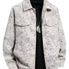 Men's Plus Size Printed Snap Down Casual Jacket - White