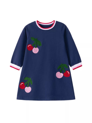 Children's Cherry Appliqued Long Sleeve Dress - Farnelli