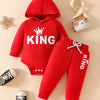 Children's Long Sleeve Bodysuit Hoodie and Pants Set - Red