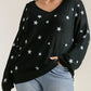 Umgee Full Size Star V-Neck Long Sleeve Sweater Plus Size - Farnelli