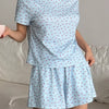 Floral Round Neck Top and Shorts Lounge Set - Sky Blue