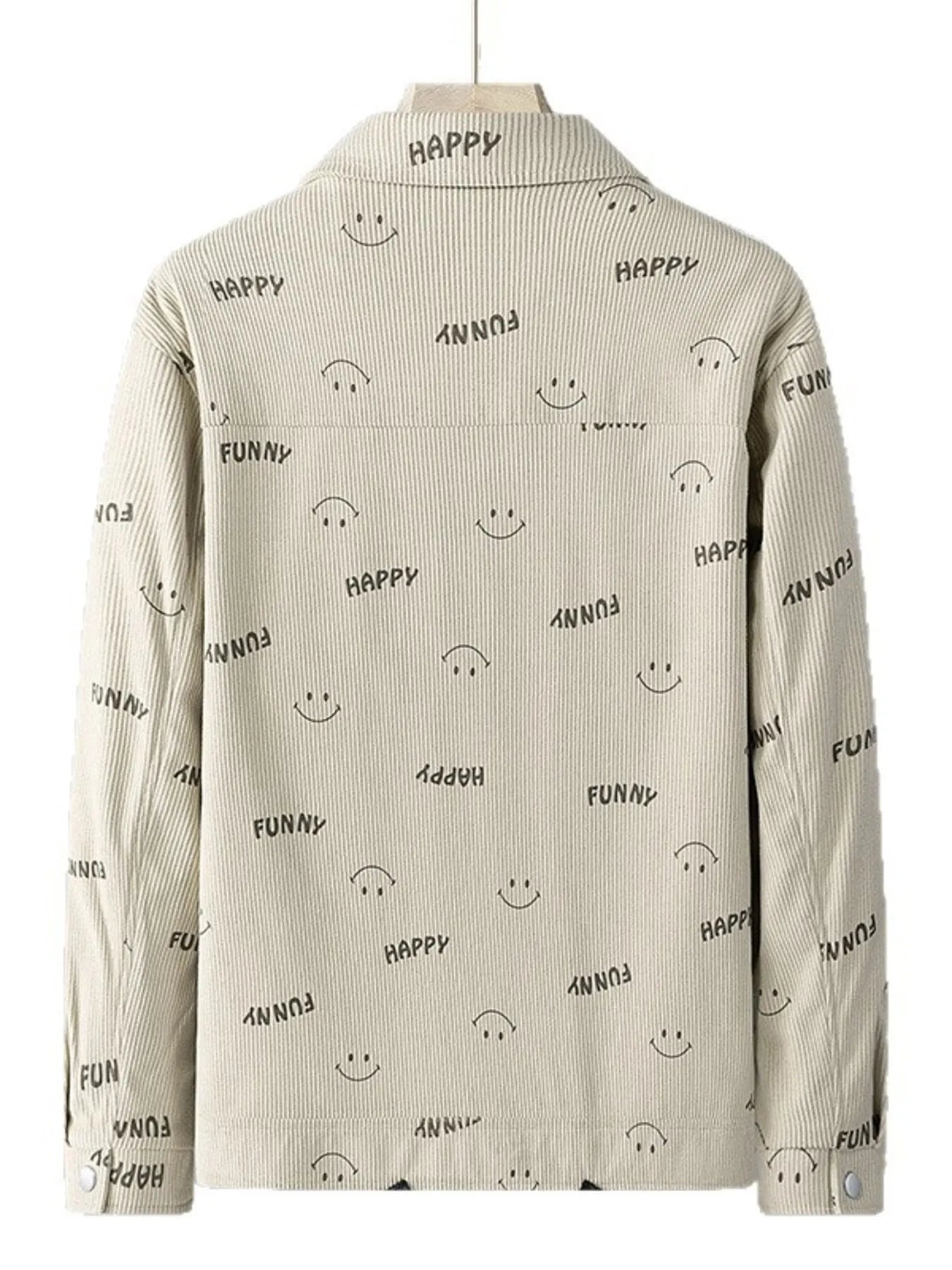 Men's Plus Size Smiley Face Print Snap Down Casual Jacket - Farnelli