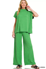 Zenana Raised Rib Short Sleeve Tee & Pants Set - Farnelli