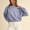 Mable Round Neck Letter Embroidery Crop Sweatshirt - Blue Purple