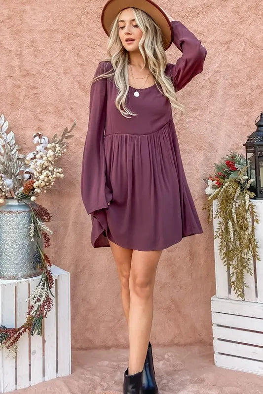 And The Why Back Lace Button Down Detail Bell Sleeve Dress - Farnelli