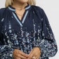 Umgee Full Size Floral Vine Print Blouse with Balloon Sleeves Plus Size - Farnelli