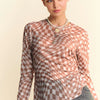 Davi & Dani Checker Board Mesh Long Sleeve Layering Top - MOCHA MOUSSE