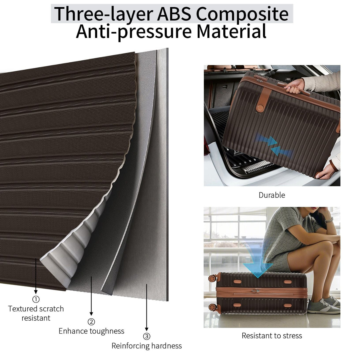 HouseOfZazla coffee ABS hard shell expandable luggage set with spinner wheels
