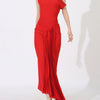 Single Shoulder Pleated Dress - Red