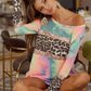 BiBi Tie Dye Terry Top with Sequins And Leopard Block - Farnelli