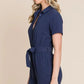 Lime 'N' Chili Collared Button Down Romper with Tie Belt - Farnelli
