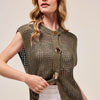 SO ME Big Metal Button Front Openwork Sweater Vest - MOCHA