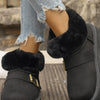 Fur-Lined Buckle Winter Ankle Boots - Black