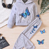 Childrens's Butterfly Print Hoodie & Pants Set - Light Gray