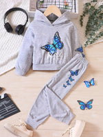 Childrens's Butterfly Print Hoodie & Pants Set - Farnelli