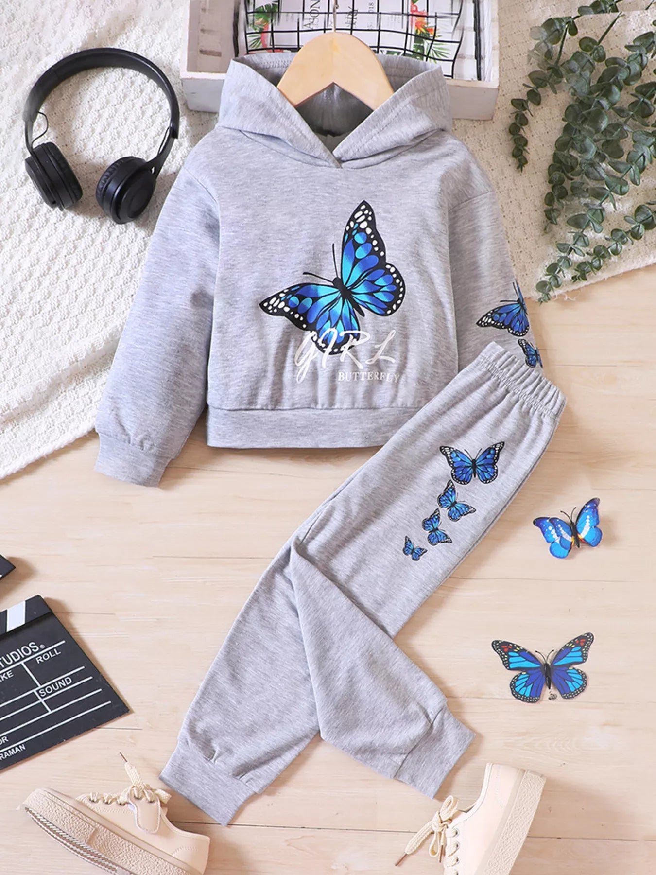 Childrens's Butterfly Print Hoodie & Pants Set - Farnelli