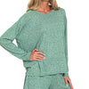 Zenana Soft Melange Long Sleeve Tee and Shorts Set - HUNTER GREEN