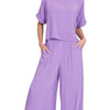 Zenana Round Neck T-Shirt and Wide Leg Pants Set - LAVENDER