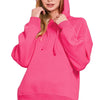 Zenana Drawstring Relaxed Fit Fleece Hoodie - FUCHSIA