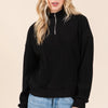 BOMBOM Quarter Zip Long Sleeve Sweatshirt with Pockets - Black
