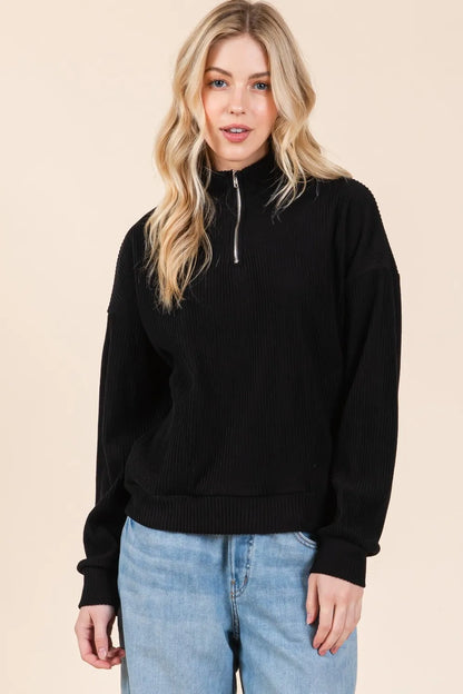 BOMBOM Quarter Zip Long Sleeve Sweatshirt with Pockets - Farnelli