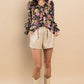 Ces Femme Ruffle Trim Long Sleeve Floral Blouse - Farnelli