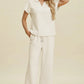 Double Take Full Size Collared Neck Short Sleeve Top and Pants Set - Farnelli