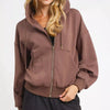Umgee Zip-Up Fleece Hooded Jacket - MOCHA