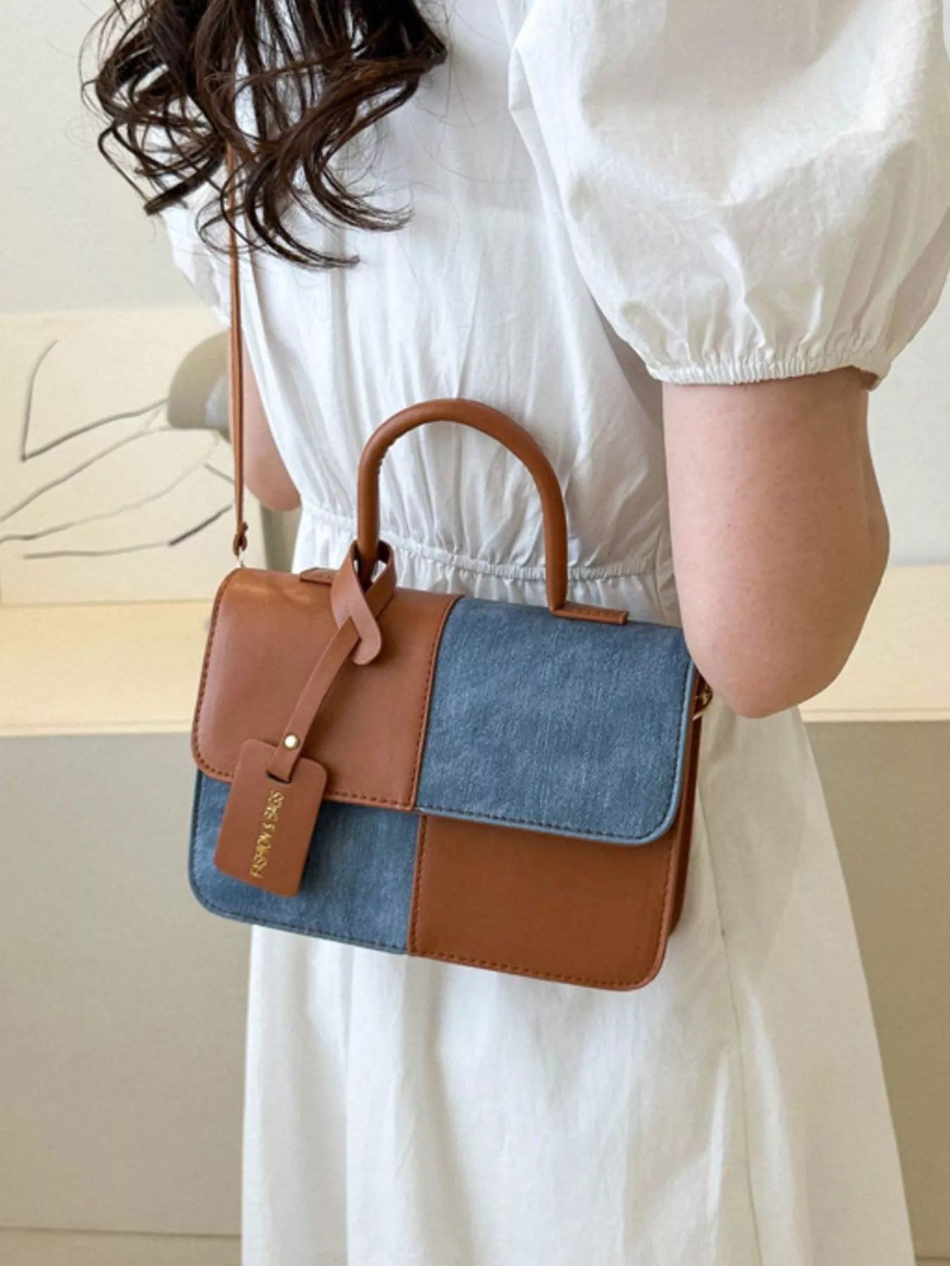 Two-Tone PU Leather Crossbody Bag - Farnelli