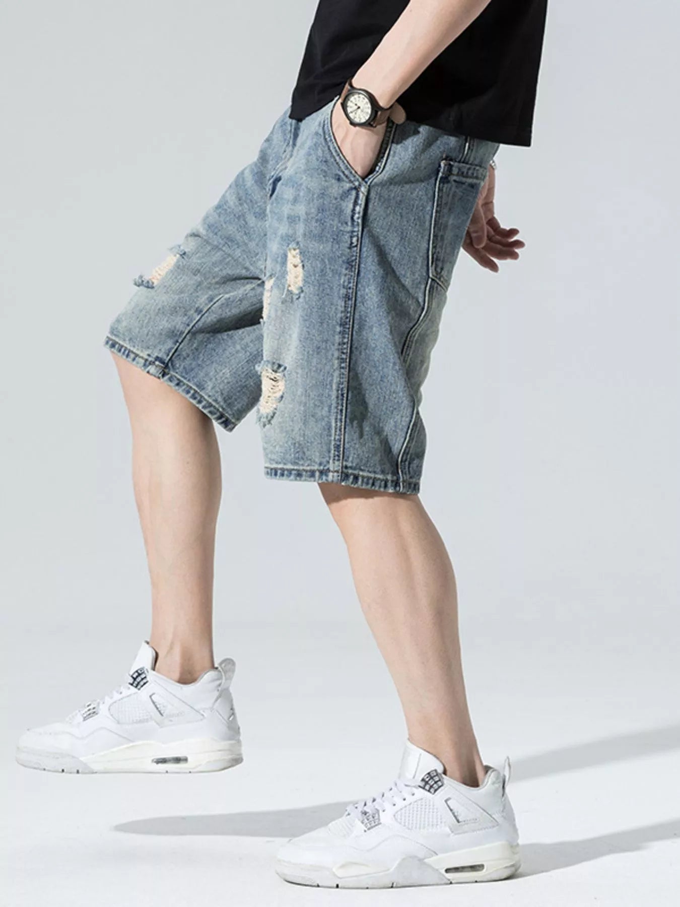Men's Distressed Wide Leg Denim Shorts - Farnelli