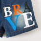 Children's Letter Round Neck Top and Denim Shorts Set - Farnelli